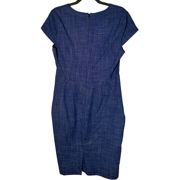 Banana Republic 6 Angled Seam Stretchy Pencil Dress Denim Short Sleeve Navy Blue - Picture 3 of 8